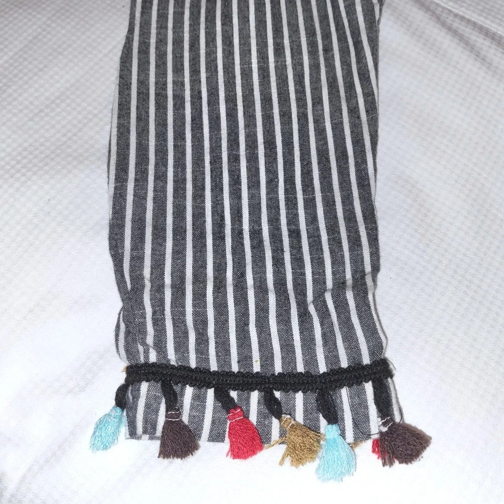 Velzera Gray Stripe Embroidered Boho Middle Eastern Tassel Tunic Dress Plus 1X